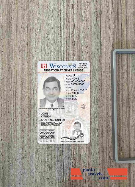 USA Wisconsin driving license under 21 photolook FRONT PSD template